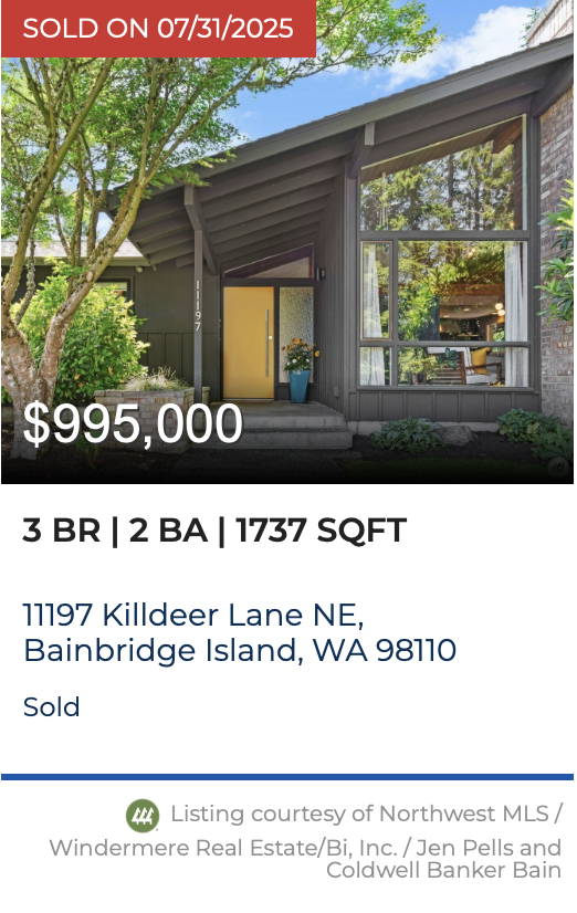 Killdeer Lane Sold by Jen Pells Windermere Bainbridge.